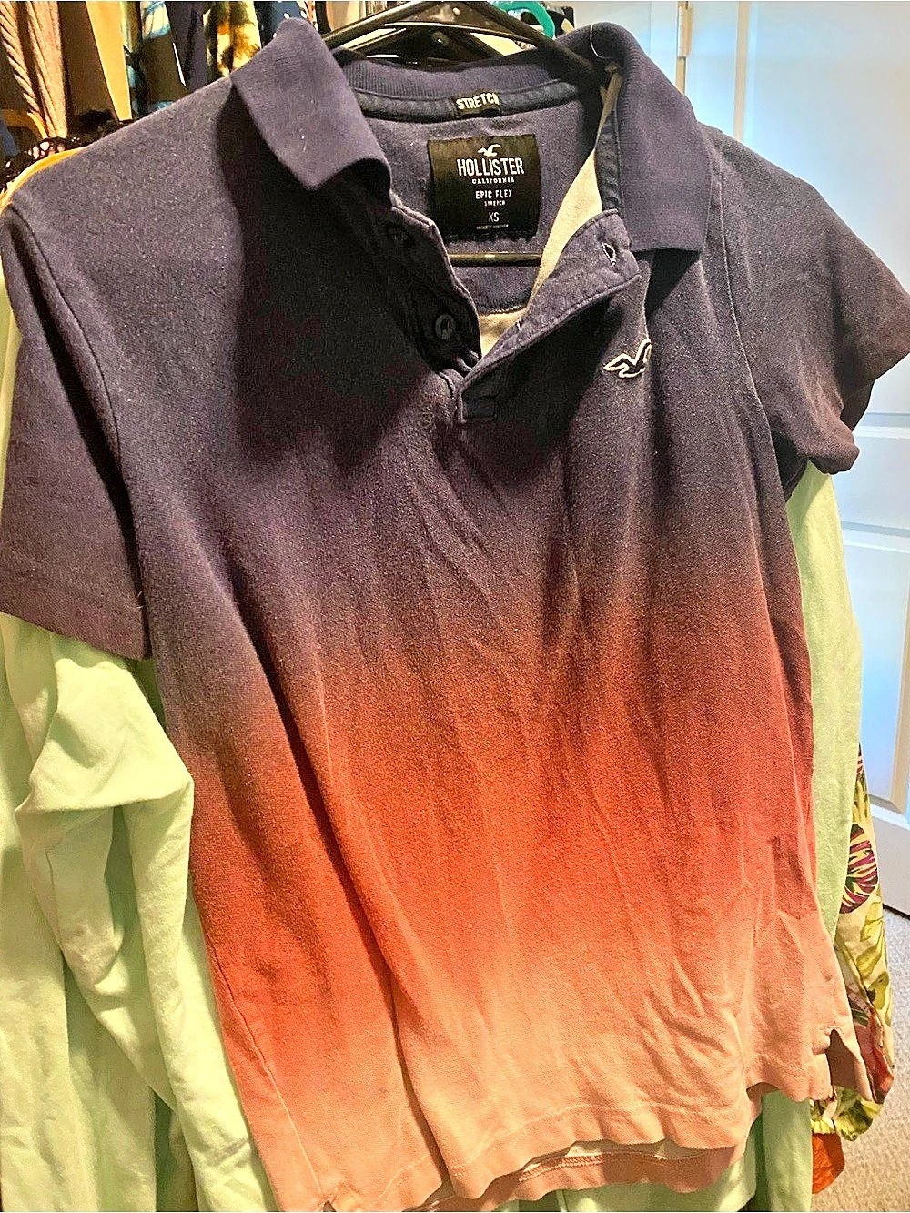 Hollister Epic Flex Color Block Polo Purple & Orange Size XS